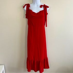 O.P.T. Red Maxi-Length Ruffle Spaghetti Strap Dress with Bows